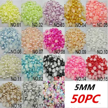 

5mm 50PCS Semicircle Pearl ABS Flat Bottom Imitation Pearl DIY Diamond Manicure Phone Beauty Apparel Decoration Material
