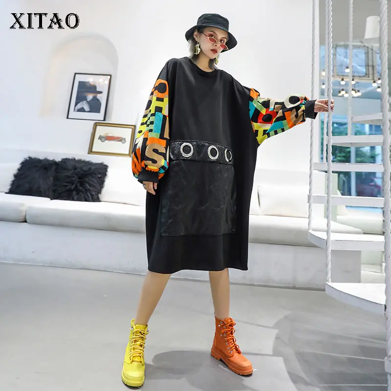 XITAO свитшот большого размера с буквенным принтом женская одежда элегантный лоскутный маленький новомодный пуловер Осенняя Толстовка WLD2763