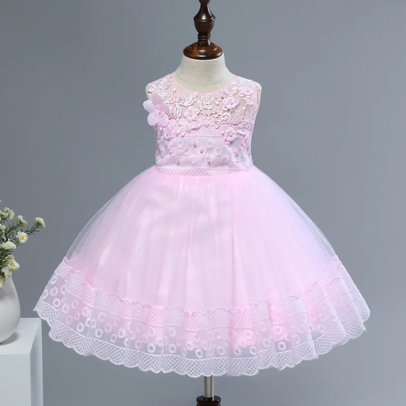 Платье на день рождения для маленьких девочек; платье принцессы с цветочным рисунком для новорожденных; рождественское платье для девочек; костюм для детей 1 года; От 1 до 5 лет для фотосъемки - Цвет: Розовый