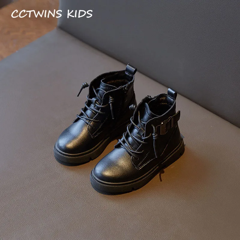 CCTWINS/детская обувь; коллекция года; зимняя детская обувь из искусственной кожи; Брендовые ботильоны для маленьких мальчиков; Модные Ботинки martin для девочек; Цвет Черный; MB164