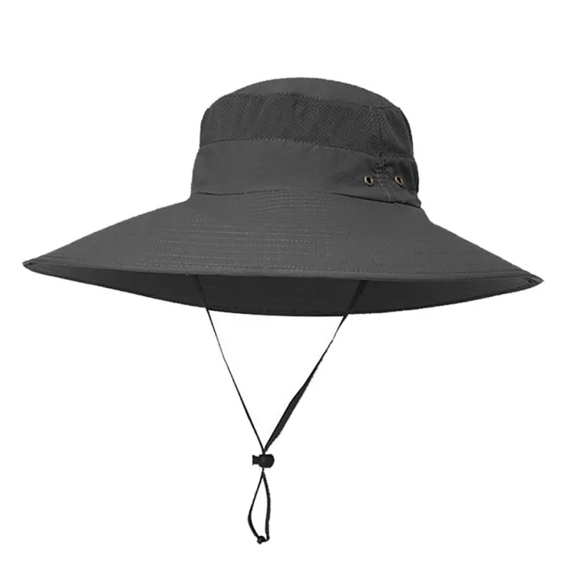 Мужские и женские шляпы для рыбалки, уличная туристическая шляпа UPF 50+ Лето Защита от ультрафиолета, длинная большая широкополая походная Солнцезащитная шляпа - Цвет: Dark gray