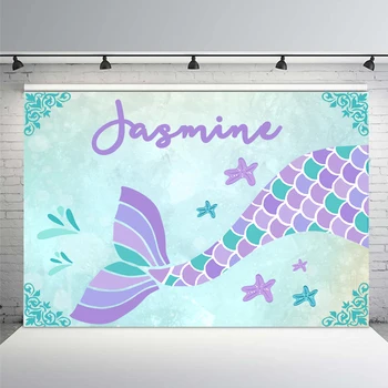 

MEHOFOTO Girls Mermaid Birthday Party Backdrop for Photo Studio Custom Name Mint Theme Backgrounds Photocall 220x150cm