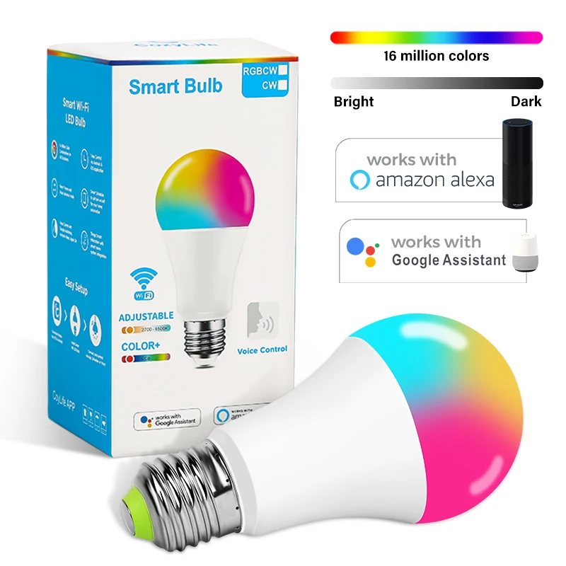E27 B22 Wifi Smart LED Light Bulb RGBW for Amazon Alexa/Google Home App Control 