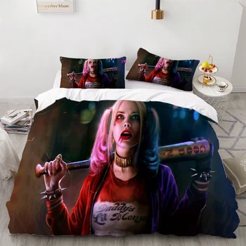 

Clown Girl Task Force X Bedding Set 3 Piece Cover Set The Joker The Film Movie Duvet Cover Bedding Kids Comic Cartoon Bed Cover