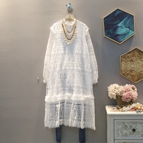 white DMY2620 XITAO корейский стиль элегантные кружевные платья с длинным рукавом выдалбливают женское платье размера плюс свободная Мода Ранняя весна Новинка DMY2620 - Цвет: white DMY2620
