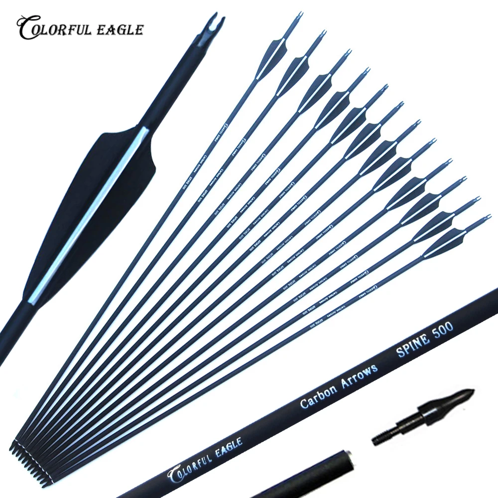 Flecha De Carbono De 6/12/24 Uds., 28 "/30"/32 ", Flecha De Tiro Con Arco, Columna Vertebral 500, Puntas De Flecha De 3 ", Paletas De Plástico Para Caza, Flechas De Arco Computo - AliExprs