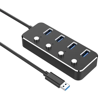 

LED Indicators High Speed USB Hub Home Switches Laptop Notebook 4-Port Extender Power Supply Portable Aluminum Alloy Universal