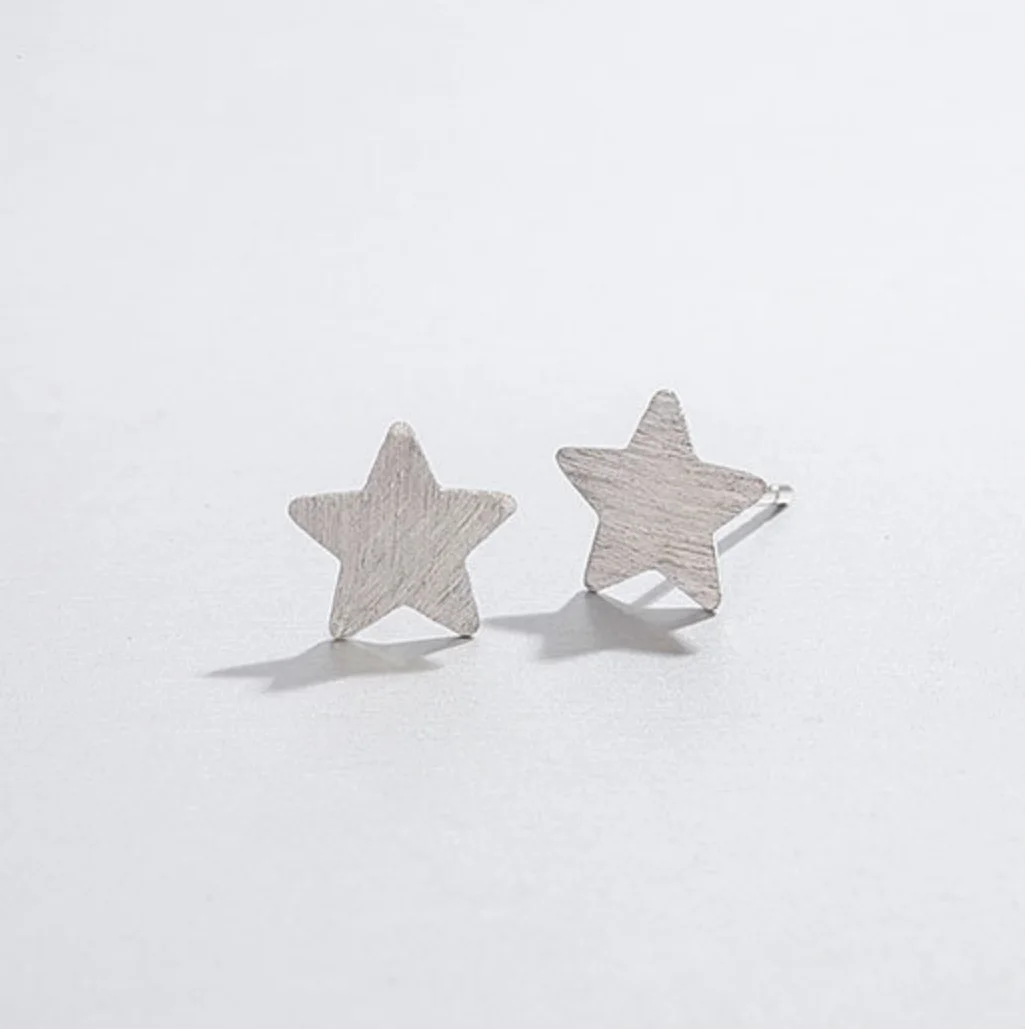 

S925 sterling silver stud earrings five-pointed star Korean stars frosted classic ear jewelry female models