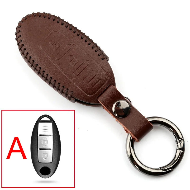 A Brown Чехол для ключей из натуральной кожи для Nissan Qashqai J10 J11 X-Trail t31 t32 kicks Tiida Pathfinder Murano Note, Juke - Название цвета: A Brown