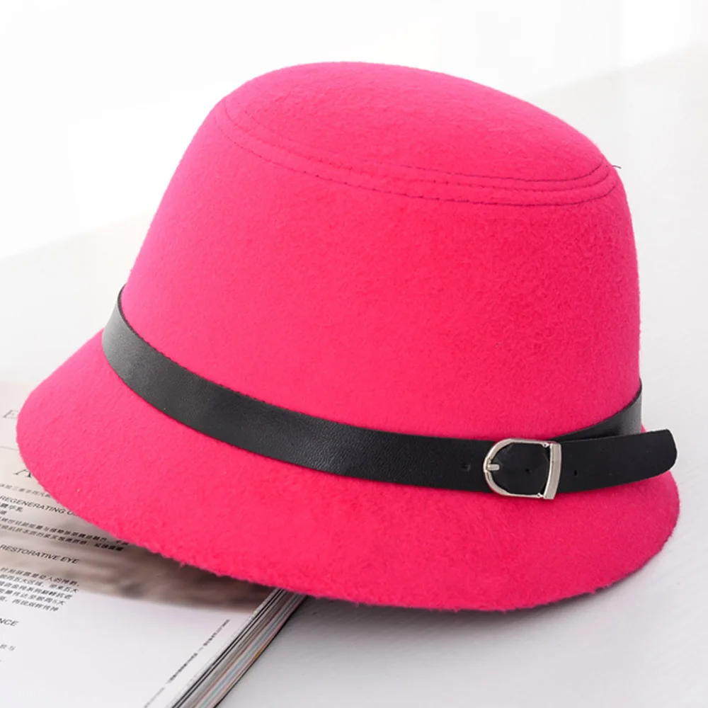 HL0007 Rose-red Женские фетровые шапки, женская шапка, Шляпа Fedora Gorro, осенняя шляпа, зимняя теплая шапка s, женские модные шапки, верхняя шляпа для девочек, шляпы Fedora, шерсть - Цвет: HL0007 Rose-red