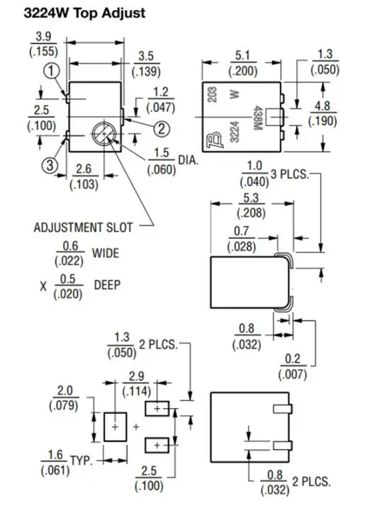 10 Stück/1 Stück 3224W SMD Präzisions-Trimmer-Potentiometer Einstellbarer Widerstand 100R 200R 500R 1K 5K 10K 20K 50K 100K 200K 500K 1M Ohm – Detail 2