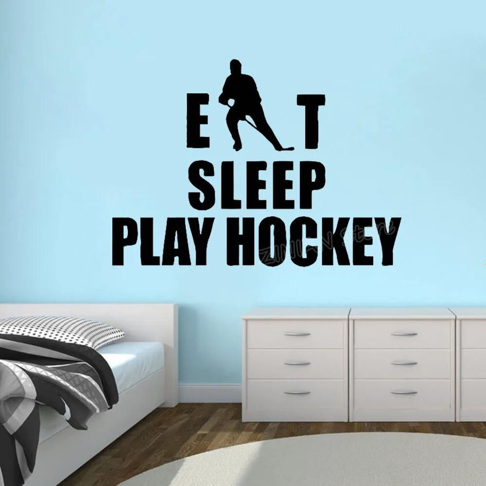 Hockey Eat Sleep Wall Decal Stickers Quotes Bedroom Field Ice Sport