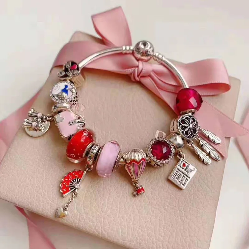 

Kaliyah 100% 925 Silver 1:1 Original Pink Pendant Bracelet Free Of Charge