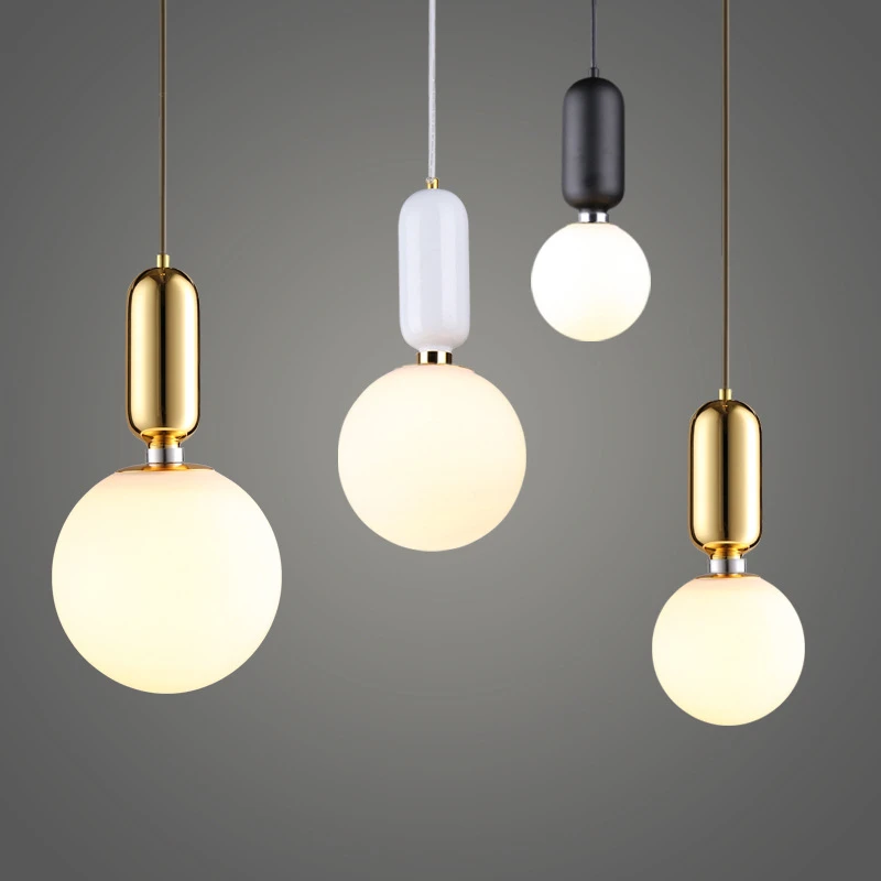 

Modern Glass Balls Pendant Light Cafe Bar Gold Exclamation Point Industrial Decor Pendant Lamp Nordic Home Lighting Fixtures