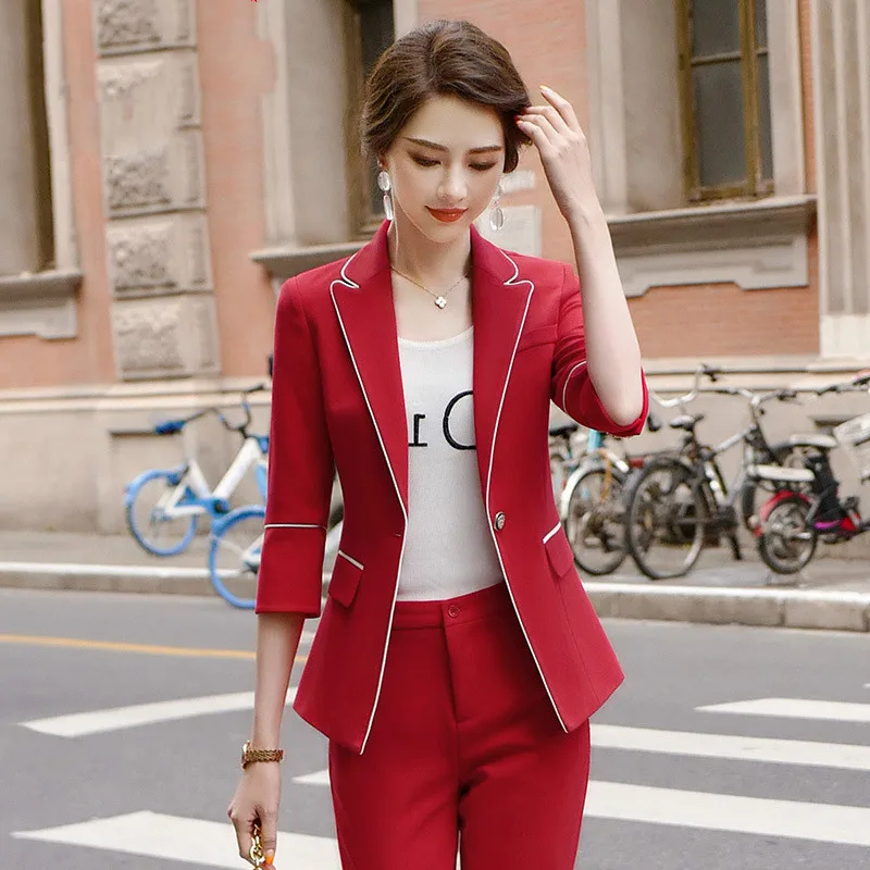 

2020 Spring and summer women's pants suits high quality workwear Elegant lady blazer jacket small suit Wild trousers Two-piece