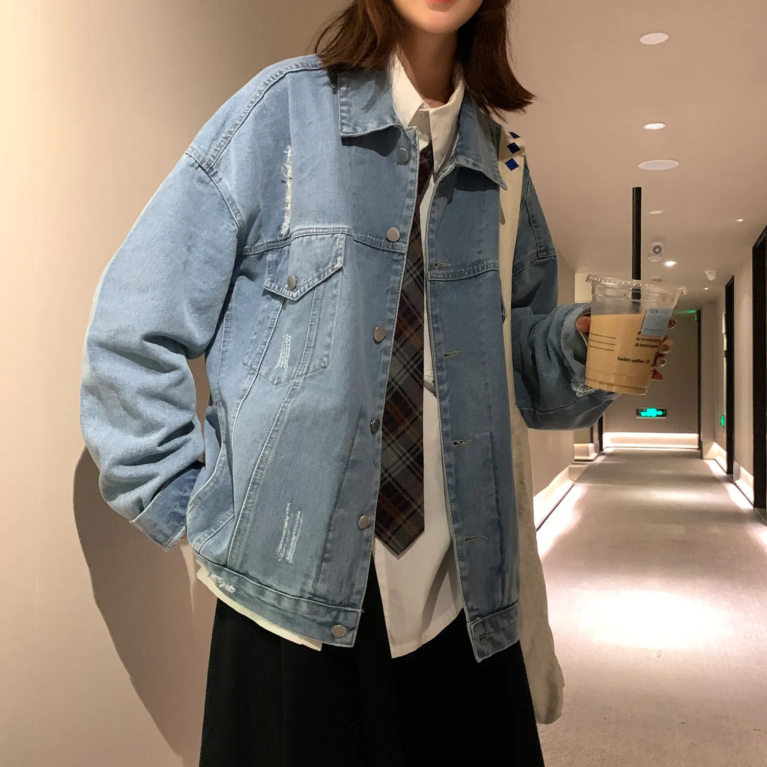

Womens Plus Size Basic Denim Jacket Shirt with Hole for 2020 Fall Fashion Trends Couples Clothing Cool Ladies Vintage Streetwear