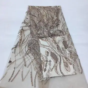 

High Quality Rose gold Line African Mesh Lace Fabric sequins Embroidered Tulle Lace Fabric mesh material For Wedding dress