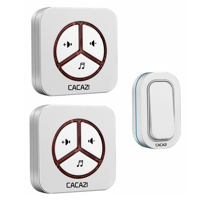 1 button 2 receiver CACAZI Беспроводной Водонепроницаемый дверной звонок Батарея Кнопка 280 м Пульт дистанционного управления Светодиодный светильник с Европейским разъемом беспроводные звонки звонок 48 перезвон 6 громкости - Цвет: 1 button 2 receiver