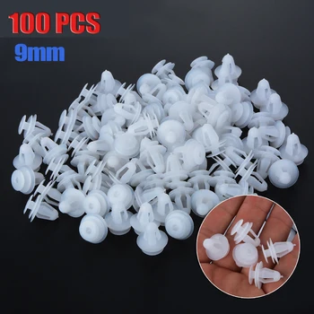 

White Bumper clips 100Pcs 9mm Fender Trunk Push Pin Accessories Door Hole