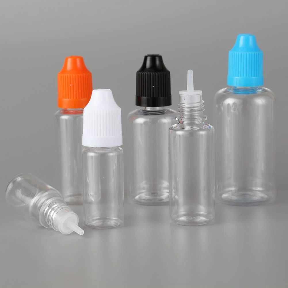 100 шт, 3 мл-100 мл, ПЭТ прозрачная пипетка, пустые прозрачные бутылки для электронных жидких соков, Vape, контейнеры для сигарет с безопасными колпачками для защиты от детей