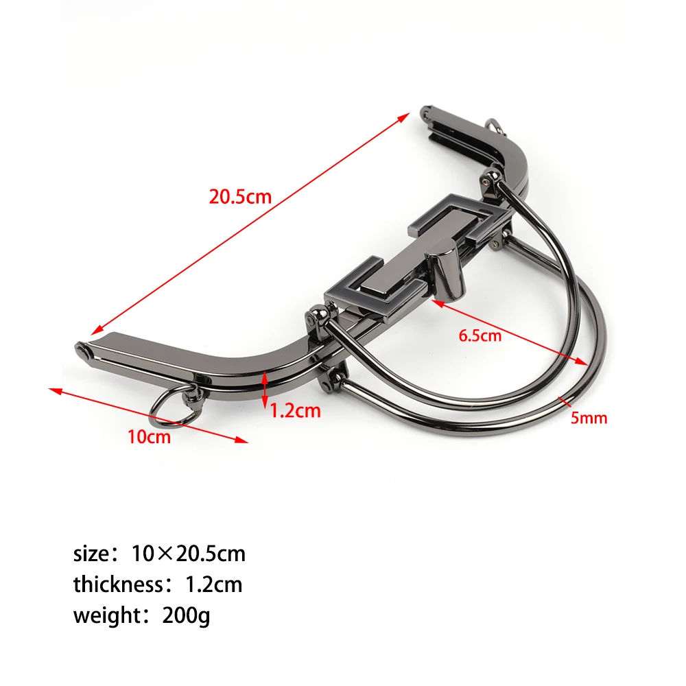 20.5cm Vintage Handle Metal Frame Kiss Lock Sewing Craft Handbag Mouth Gold Black Bags Part DIY Replacement Wallet Accessaries