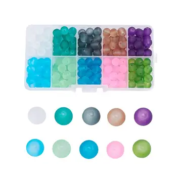 

1 Box Transparent Glass Beads Frosted Round Mixed Color Hole: 1.3~1.6mm 250pcs