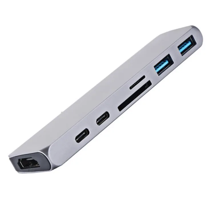 Utai T07 type-C концентратор для Macbook Pro/Air USB3.0 HDMI 4K адаптер 7 в 1 конвертер SD TF кард-ридер Thunderbolt 3 быстрая зарядка - Цвет: Sliver