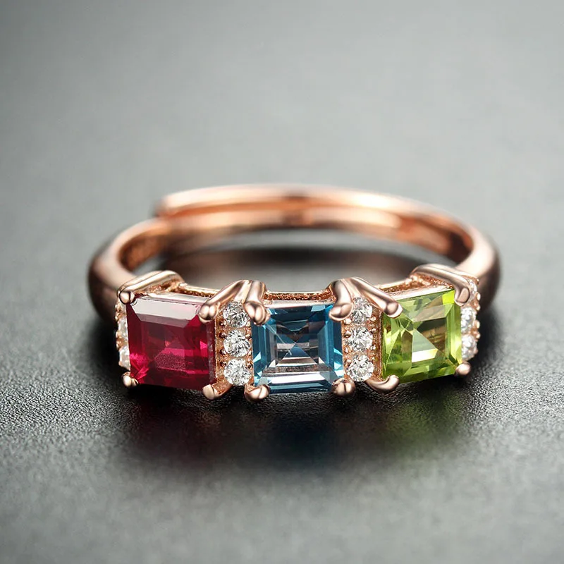 

14K Rose Silod Gold Ring for Women Blue Diamond Wedding Bands Fine Jewelry for Luxury Resizable Vintage Party Gold Rings Women