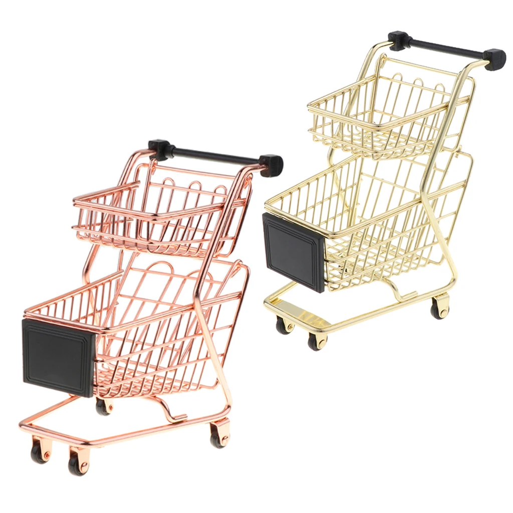 Supermarket Handcart Shopping Utility Cart Model Desk Holder Organizer Desk Accessory Decor