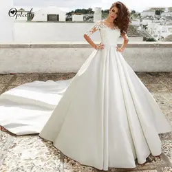 Optcely Vestido de Noiva Великолепные Свадебные платья с коротким рукавом и овальным вырезом 2019 платья принцессы с аппликацией в виде поезда и бисером