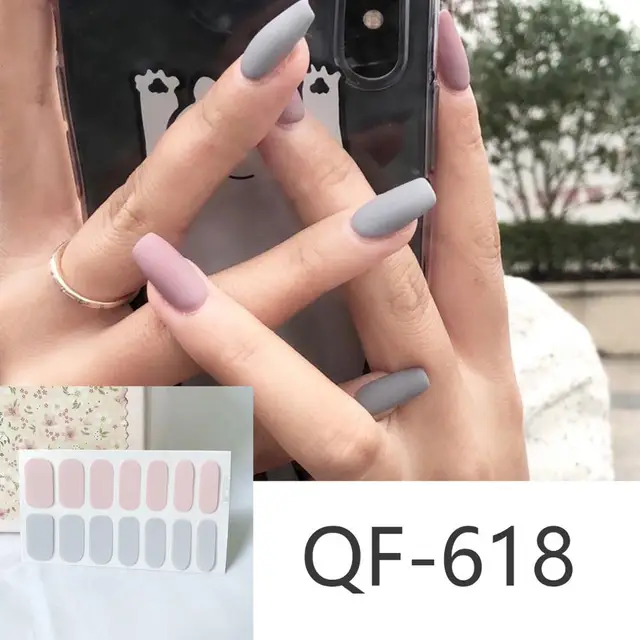 14tips/sheet Milk Heart Nail Wraps Polish Decals Strips Jump Cross Color Glitter 3D Adhesive Full Nail Art Stickers Matte Nails NO.21