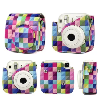 

NEW Fujifilm Instax Mini 9 Mini 8 Instant Film Camera Case Accesory Colorful Plaid Shoulder Strap Bag Protector Cover Case Pouch