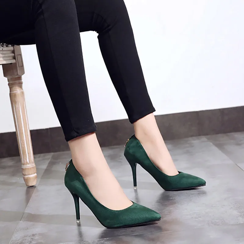 

Concise Wild Female Single Shoes Korean Fashion Pointed High Heels Shallow Mouth Sexy Suede Work Shoes Concise Womens Pumps
