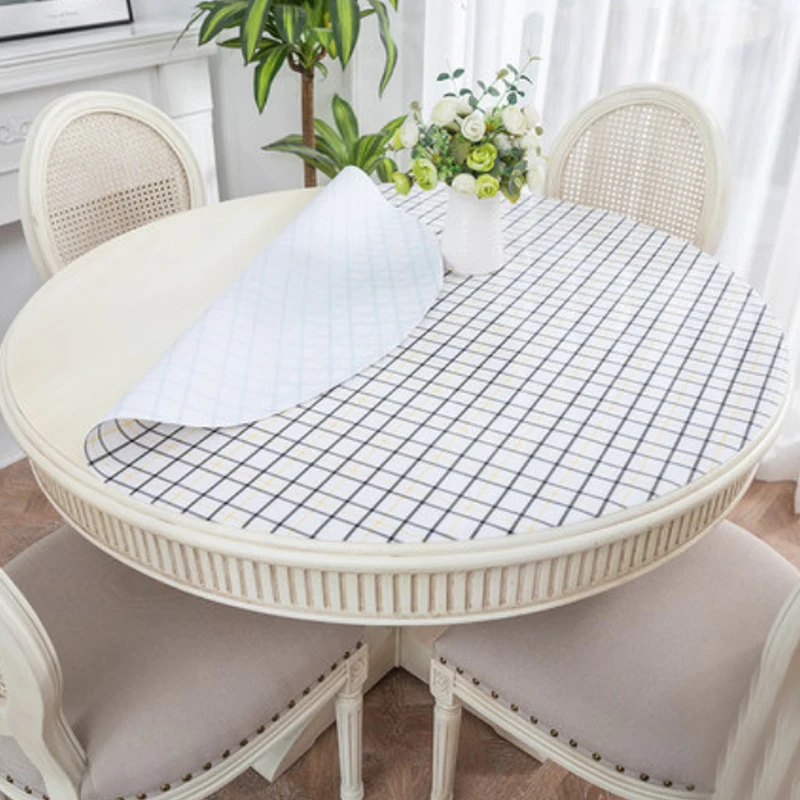  HAZY PVC Tablecloth Waterproof Round Table Cover Dining Table Cloths Poly Plaid Table Mat Protect t