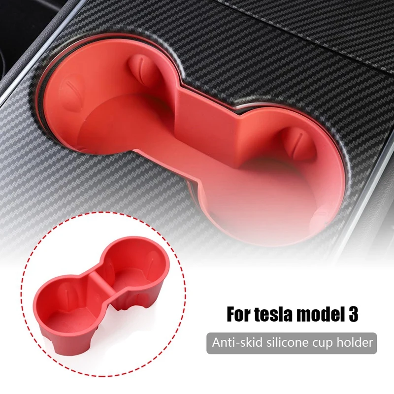 AL21 -Car Water Cup Holder Cover Shock-Absorbing Anti-Skid for Tesla Model 3 2017-2020 Red | Автомобили и мотоциклы