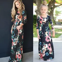 Summer Mommy and Me Matching Floral Dresses for Mothers and Daughters (D1133 - Black)