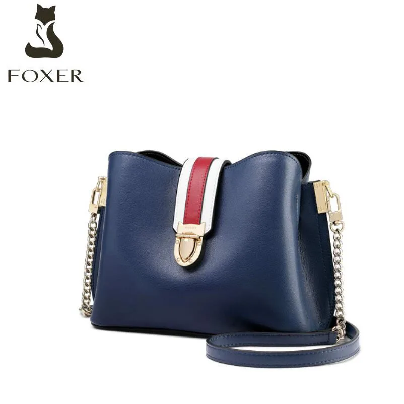 

Cow leather handbag 2019 new crossbody bag Fashion versatile shoulder bag Cowhide color chain bucket bag
