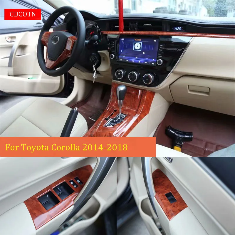 

CDCOTN 11Pcs Car Sticker Interior Wood Grain Color Cover Panel Trim Kit Decorative Cover Stickers For Toyota Corolla 2014-2018