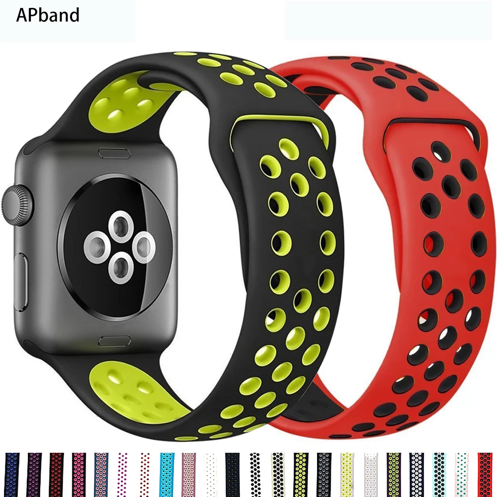 Silicone Strap For apple Watch band 44mm 40mm 45mm 41mm 40 44 mm Breathable Accessories watchband bracelet iWatch 3 4 5 se 6 7