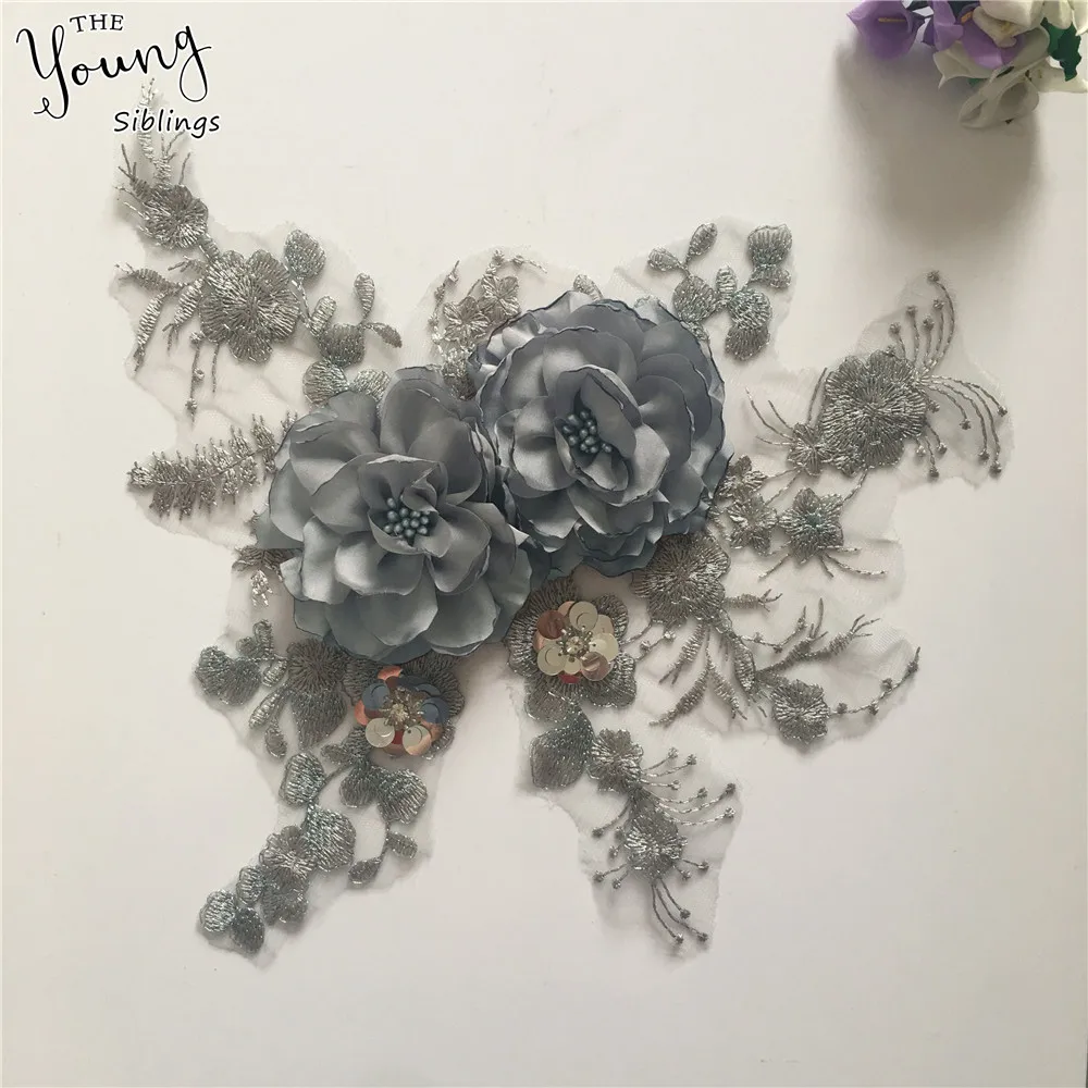 

Hot sell 3D Embroidery applique Lace Collar Neckline Venise Sewing Sequins Tulle Fabric DIY Dresses Accessories Craft supplies