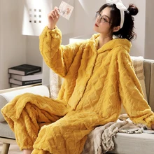 Nightgown Women's Mid-length Coral Velvet Warm Pajamas Sets Sleepwear Flannel Winter OuterwearHome Wear Clothing pijama mujer