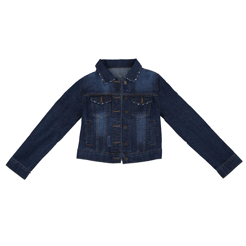 price cut Women Lapel Cropped Denim Jeans Long Sleeve Jacket Coat Short Dark Blue S