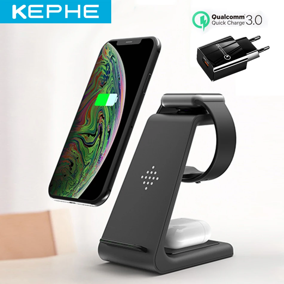 Быстрое беспроводное зарядное устройство 3 в 1 для iPhone 12/11 AirPods Apple Watch 1/2/3/4/5/6 подставка беспроводной зарядки
