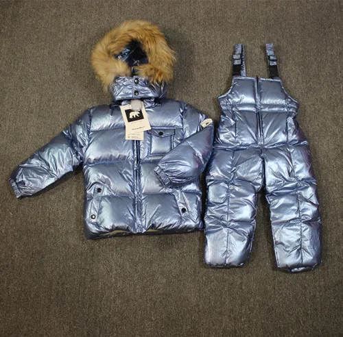 Brand orangemom fashion children's jackets+ pant overalls winter coats for boys clothing parka children snow wear suit - Цвет: Синий