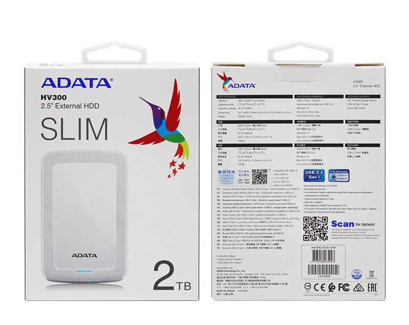 100% Original ADATA HV300 HDD 2TB 1TB EXternal Hard Drive Disk High Speed Black 2.5 inch Portable For Desktop Laptop PC best external hard drive