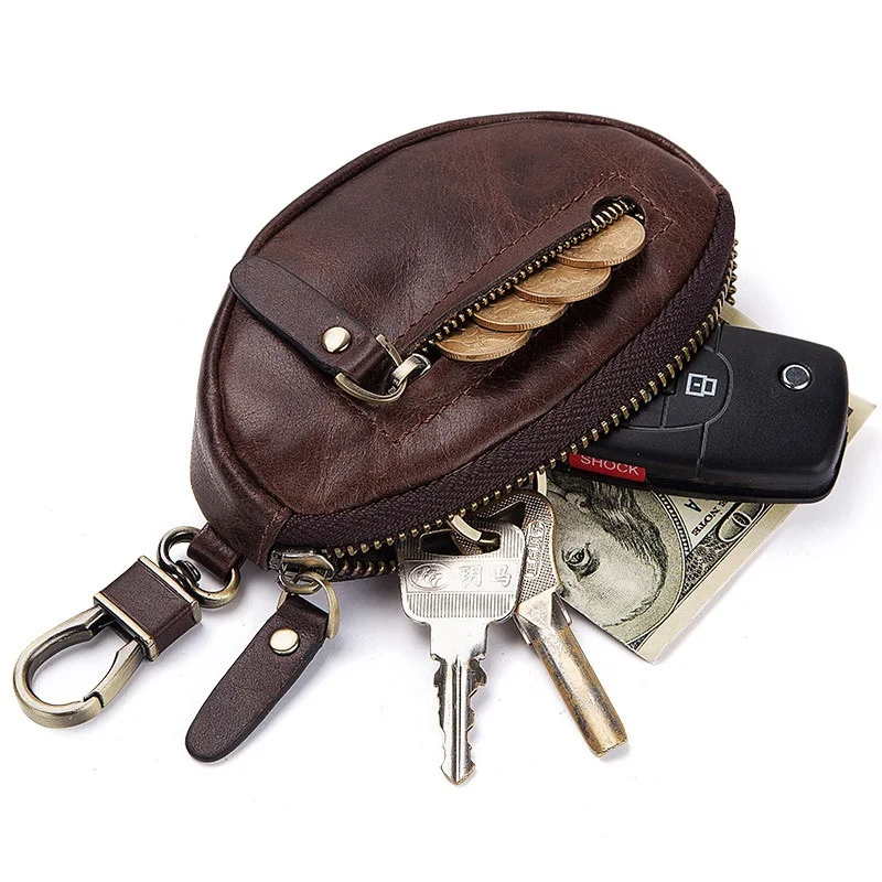 Из натуральной кожи Для мужчин Key Holder бумажник на молнии ключи от машины цепь