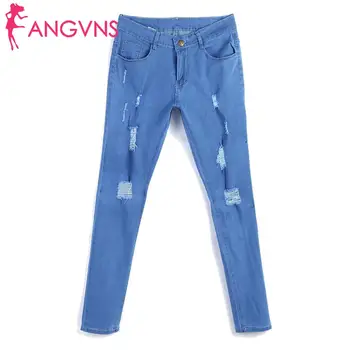 

Men Casual Ripped Hole Denim Skinny Holes Natural Color Slight Zip Fly Stretch Casual, Clubwear Pencil Jeans