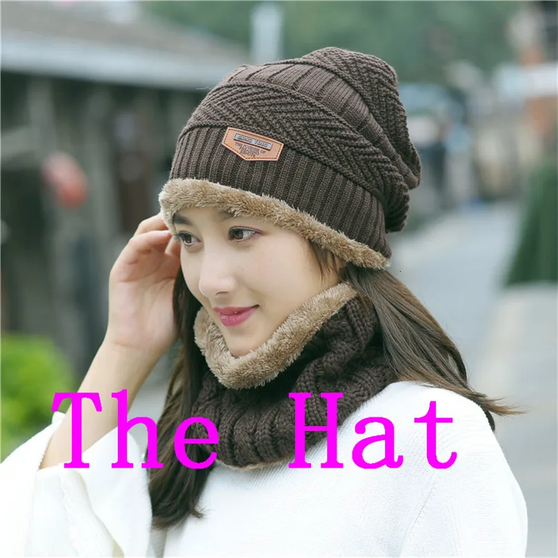 Women Scarf Hat Sets Ma'am Wool Hat Windbreak Knitting Hat Warm Increase Cashmere Thickness Scarf Integral Triangle Mark Set Hat - Color: Coffee hat