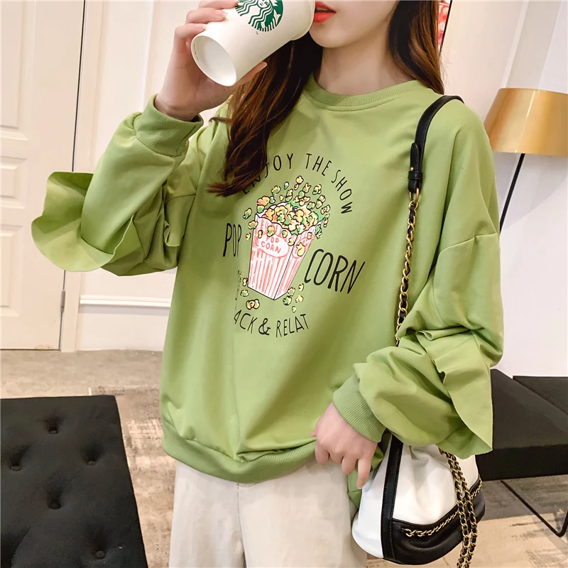 Большие размеры, уличная одежда sudaderas mujer, негабаритная Женская одежда, милый Свитшот kawaii, свободный принт, Флисовые женские K0306