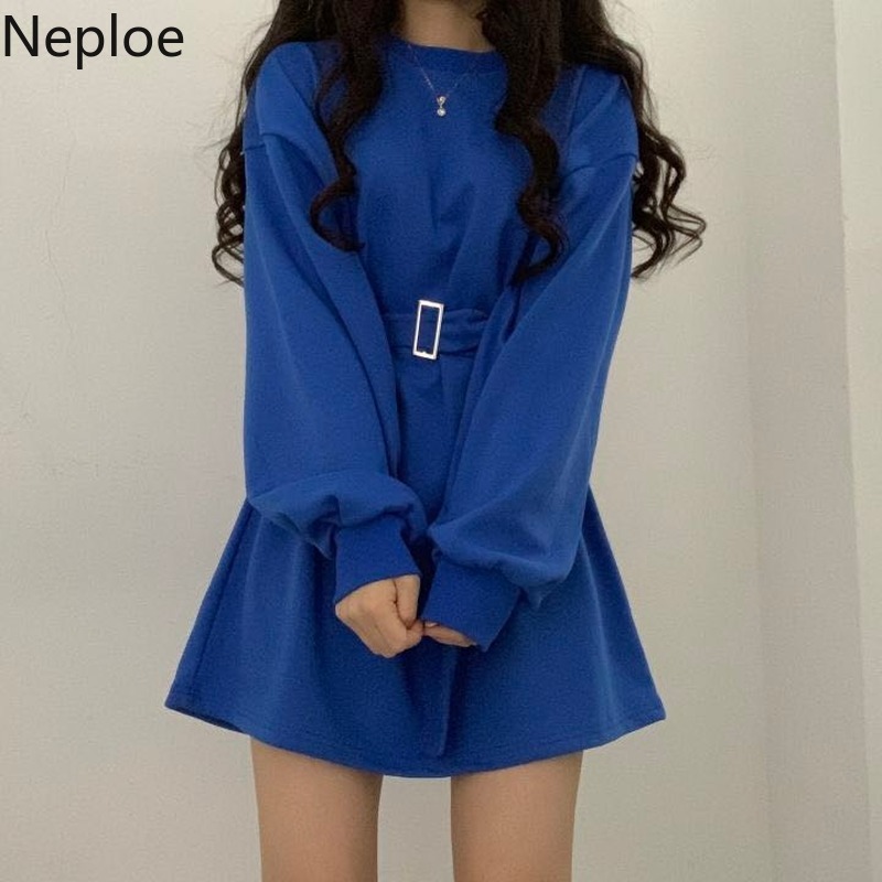 Solid Color Dress with Belt